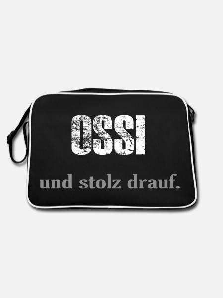 Ossi - und stolz drauf. - Retro Tasche - Schwarz/Weiß - Hinten