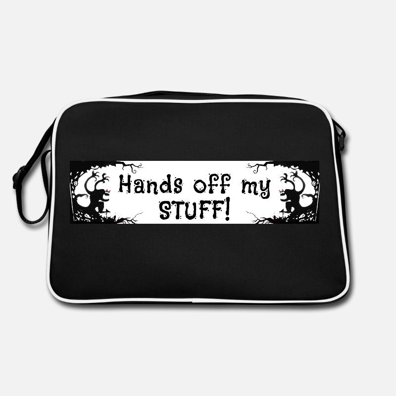 Autocollant/sacs monstre « Hands off my stuff » - Sac Retro - noir/blanc