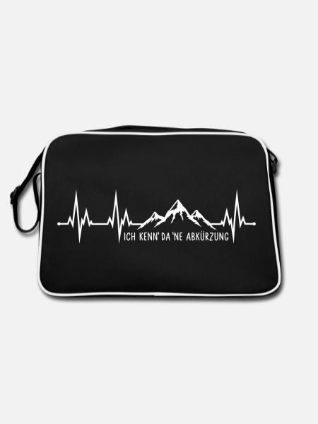 Wandern Berge Herzschlag Ich kenn da ne Abkürzung - Retro Tasche - Schwarz/Weiß - Hinten
