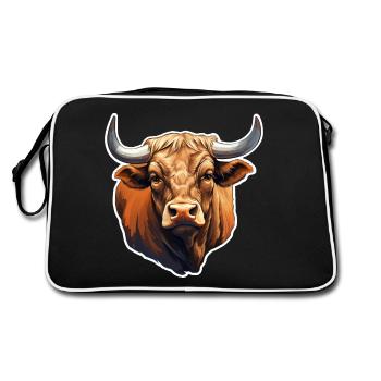 Stier braun-rot - Retro Tasche - Schwarz/Weiß - Hinten