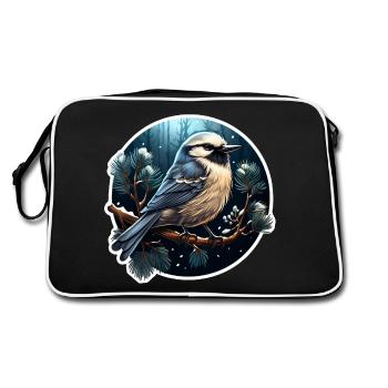 Meise im Winter - Retro Tasche - Schwarz/Weiß - Hinten