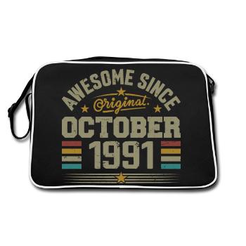 Né en Octobre 1991 | Anniversaire Octobre 1991 - Sac Retro - noir/blanc - Dos