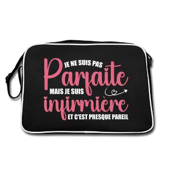 Ich bin nicht perfekt, ich bin Krankenschwester - Retro Tasche - Schwarz/Weiß - Hinten