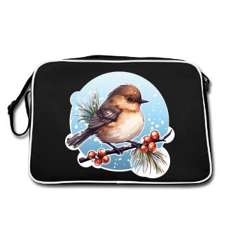 Braunkehlchen im Winter - Retro Tasche - Schwarz/Weiß - Hinten