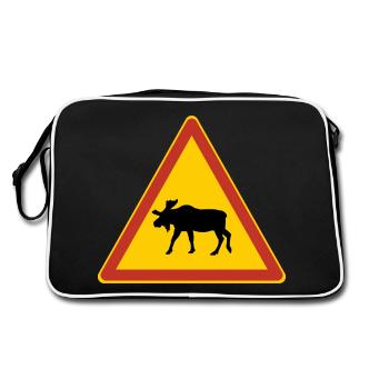 Elch Verkehrsschild Schweden Urlaub Skandinavien - Retro Tasche - Schwarz/Weiß - Hinten