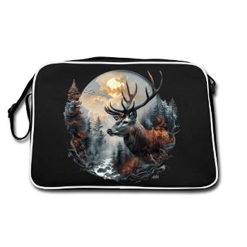 Mystical Deer in the Cloud Forest / Traditional Costume / Hunting - Retro Bag - black/white - Back
