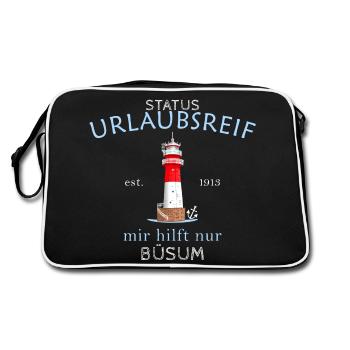 Büsum, Urlaubsreif, Leuchtturm, Deutschland - Retro Tasche - Schwarz/Weiß - Hinten