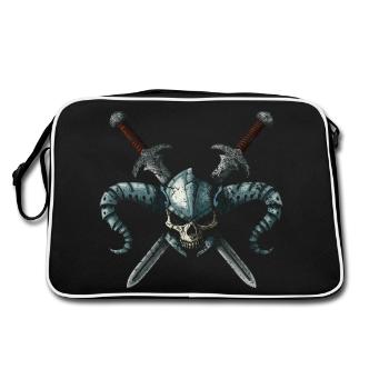 Kriegerschädel 2 Schwerter - Retro Tasche - Schwarz/Weiß - Hinten