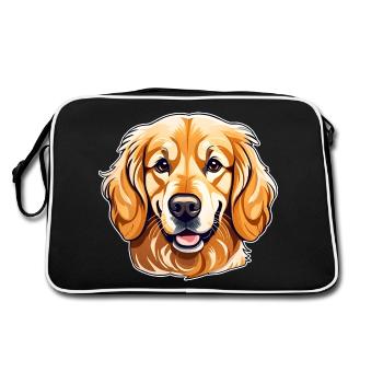 Niedlicher Golden Retriever Hund - Retro Tasche - Schwarz/Weiß - Hinten