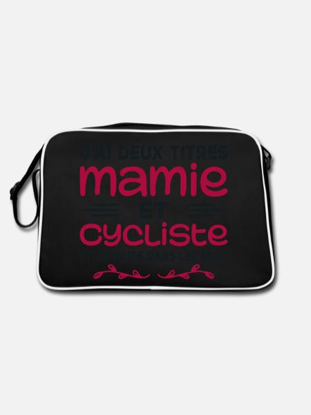 Zwei Titel Oma Radsportlerin | Oma | Fahrrad - Retro Tasche - Schwarz/Weiß - Hinten