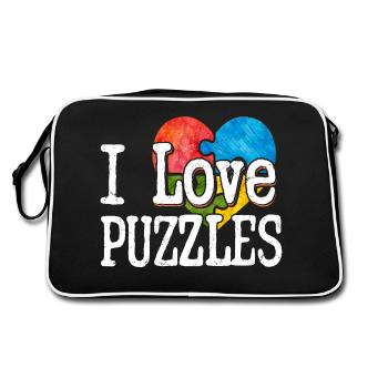 J’aime les puzzles pièce puzzle - Sac Retro - noir/blanc - Dos