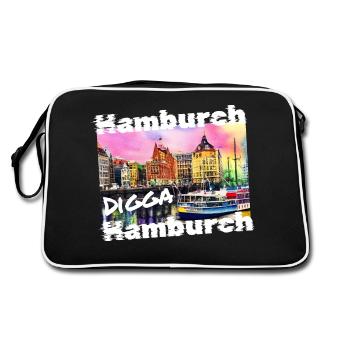 Hamburg Digga coole Hansestadt Hamburch Graffiti - Retro Tasche - Schwarz/Weiß - Hinten