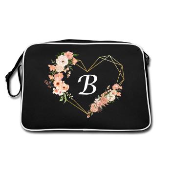 Buchstabe b florales goldenes Herz - Retro Tasche - Schwarz/Weiß - Hinten