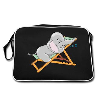 Baby-Elefant schläft auf dem Liegestuhl - Retro Tasche - Schwarz/Weiß - Hinten