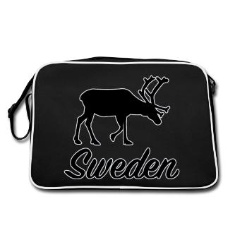 Schweden Rentier Silhouette Sweden Souvenir - Retro Tasche - Schwarz/Weiß - Hinten