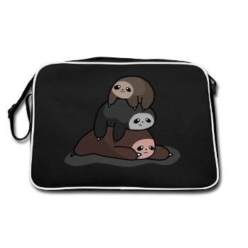 Paresseux mignons empilés ensemble, paresseux kawaii - Sac Retro - noir/blanc - Dos