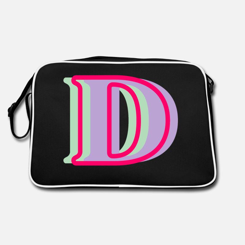 Multicolored letter d - original gift idea - Retro Bag - black/white