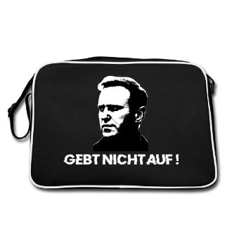 Gebt nicht auf! Nawalnys Botschaft auf deutsch. - Retro Tasche - Schwarz/Weiß - Hinten