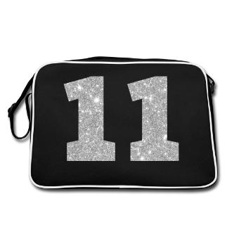 Number 11 Silver Glitter - 11th Anniversary - Retro Bag - black/white - Back