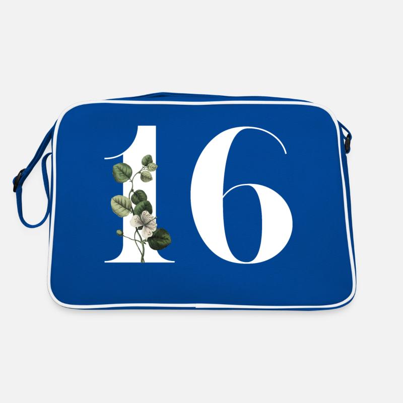Nummer 16 Blumengrün -16. Blumengeburtstag Retro Tasche