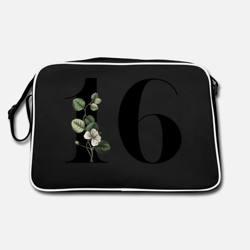 Nummer 16 Blumengrün -16. Blumengeburtstag Retro Tasche
