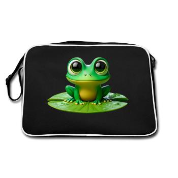 Cute Frog on a Lily Pad - Retro Bag - black/white - Back