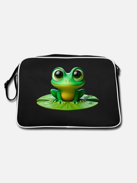 Cute Frog on a Lily Pad - Retro Bag - black/white - Back