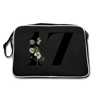 Nummer 17 Blumengrün -17. Blumengeburtstag - Retro Tasche - Schwarz/Weiß - Hinten