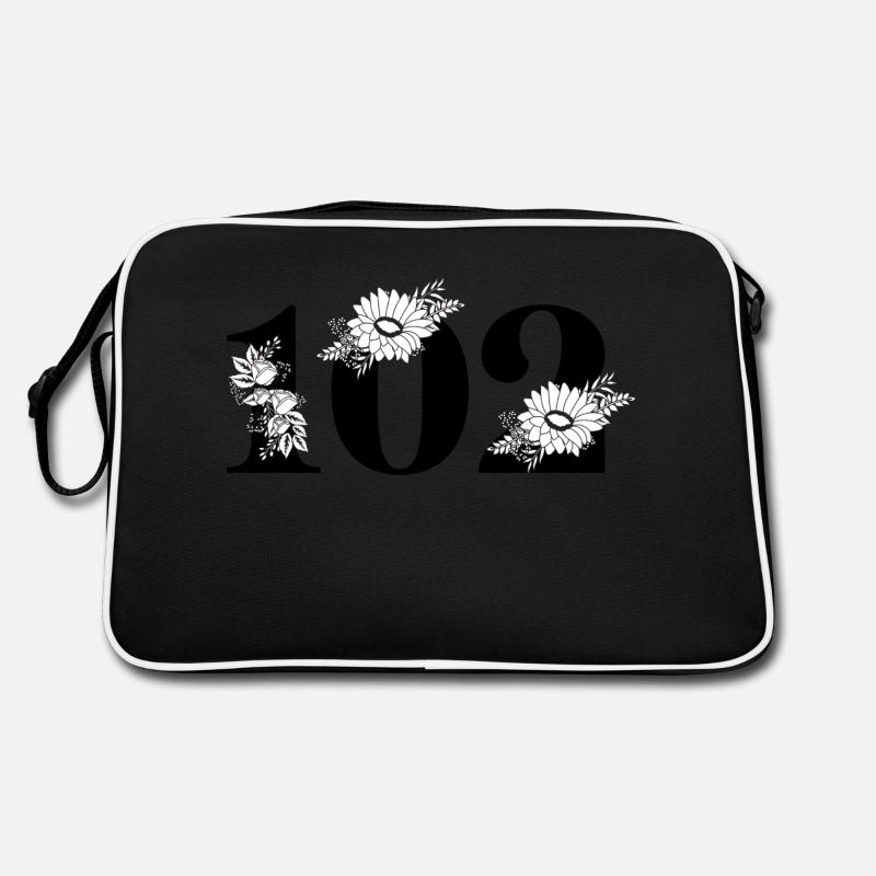 Nummer 102 Schwarze Blumen - 102. Blumengeburtstag Retro Tasche