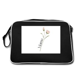 Mama text in elegant font on Flower Stem - Retro Bag - black/white - Back