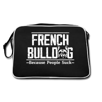 French Bulldog Because People Suck Owner Frenchie - Retro Bag - black/white - Back