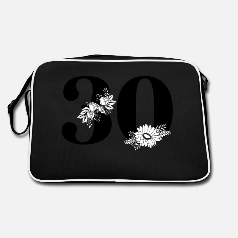 Nummer 30 Schwarze Blumen - 30. Blumenjubiläum Retro Tasche