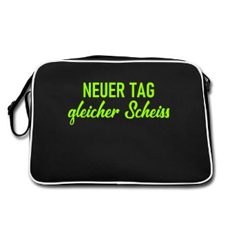Neuer Tag - Gleicher Scheiss - Scheiß - Retro Tasche - Schwarz/Weiß - Hinten