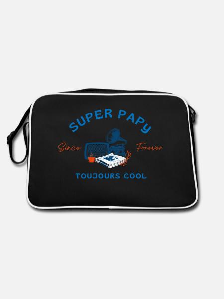 Super Opa immer cool - Opa Geschenkidee - Retro Tasche - Schwarz/Weiß - Hinten