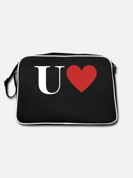 Buchstabe u rotes Herz - Retro Tasche - Schwarz/Weiß - Hinten