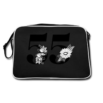 Number 55 Black Floral - 55th Floral Anniversary - Retro Bag - black/white - Back