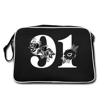 Numéro 91 floral noir - 91e anniversaire floral - Sac Retro - noir/blanc - Dos