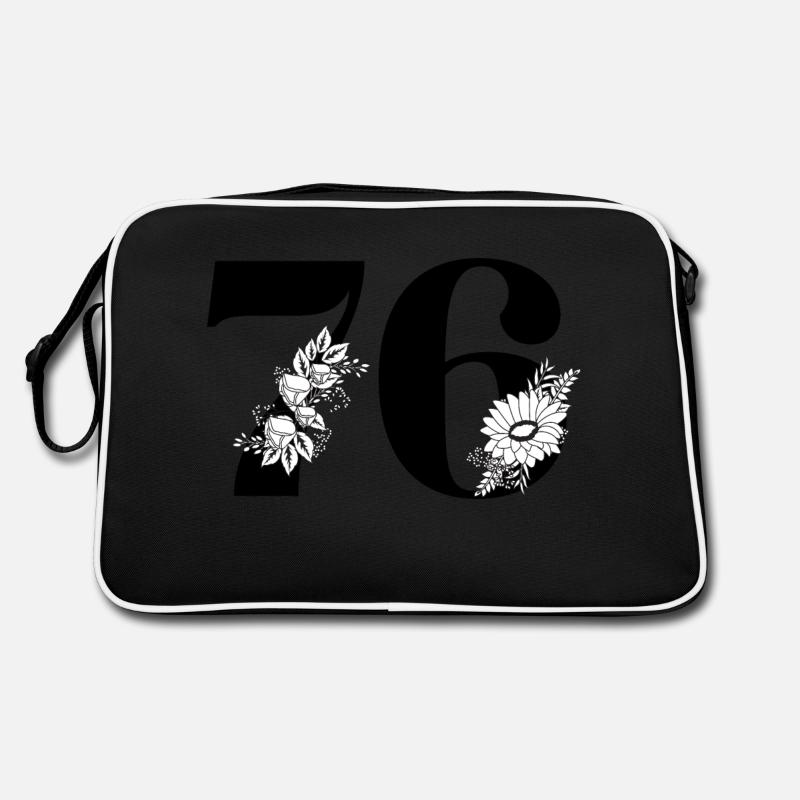 Nummer 76 Schwarze Blumen - 76. Blumengeburtstag Retro Tasche