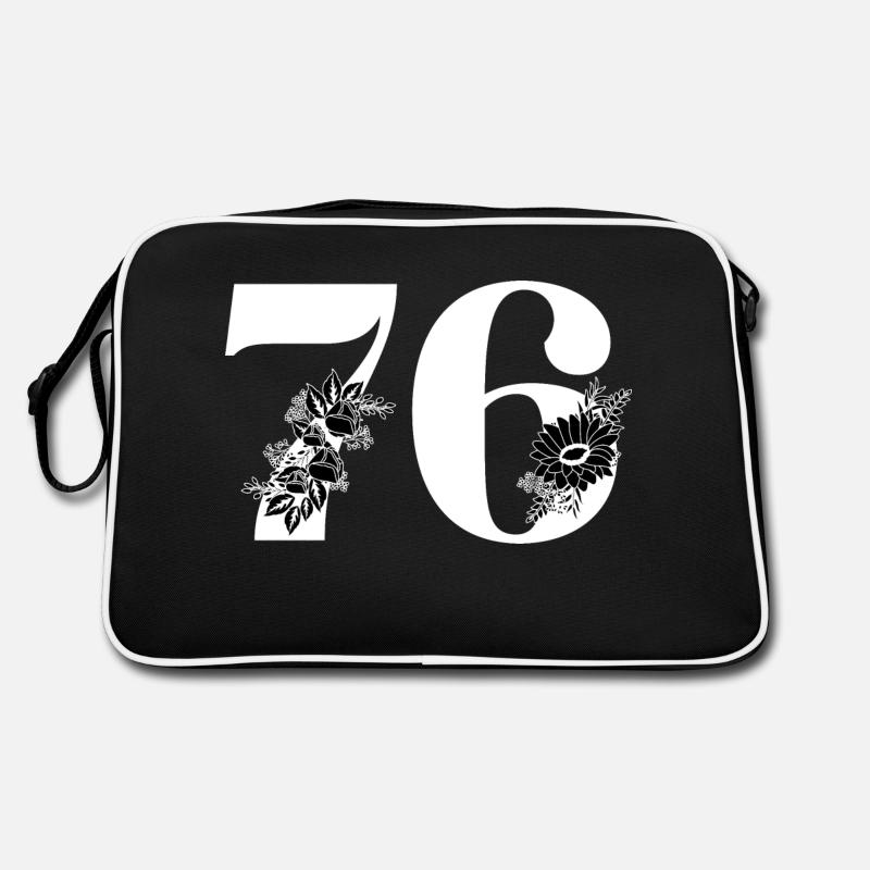 Nummer 76 Schwarze Blumen - 76. Blumengeburtstag Retro Tasche