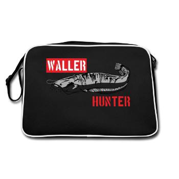 Wallerhunter - Waller Hunter Welsjäger Wels Angler - Retro Tasche - Schwarz/Weiß - Hinten