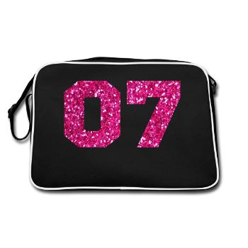 Nummer 7 Pink Glitter - 7. Jahrestag - Retro Tasche - Schwarz/Weiß - Hinten