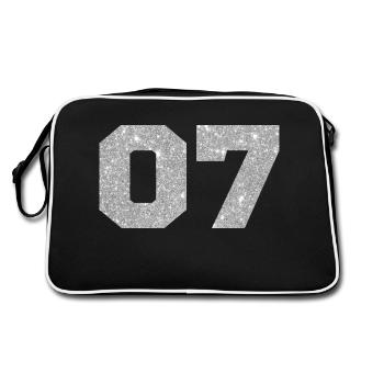 Nummer 7 Silberglitter - 7. Jahrestag - Retro Tasche - Schwarz/Weiß - Hinten