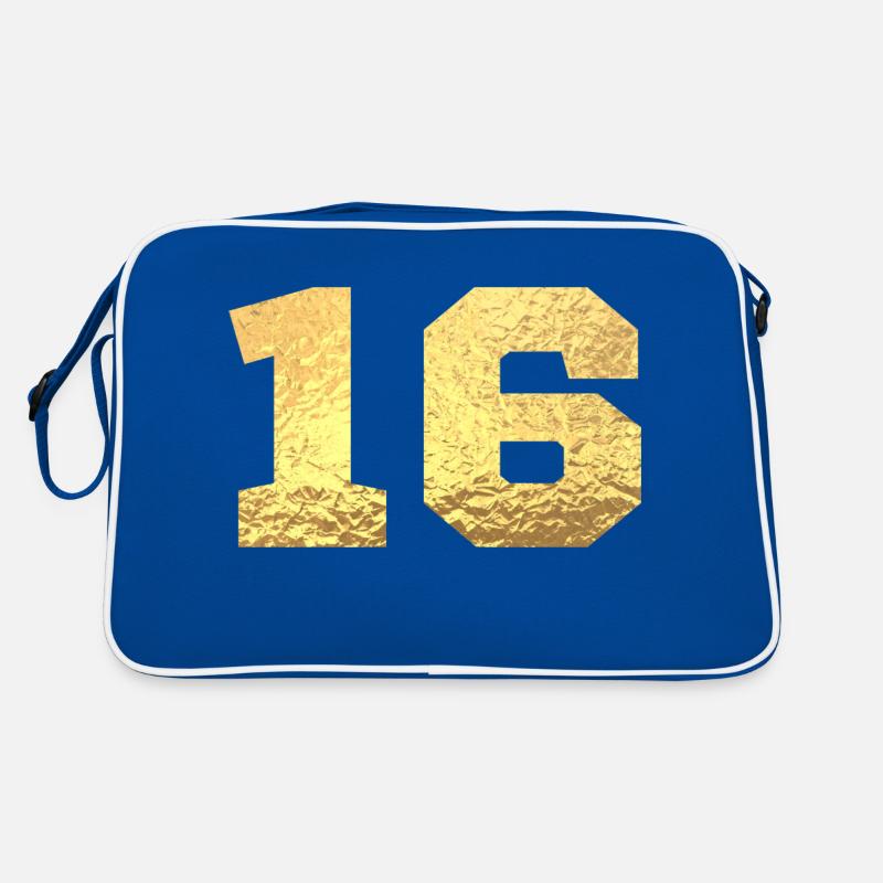 Number 16 Gold Glitter - 16th Anniversary Retro Bag