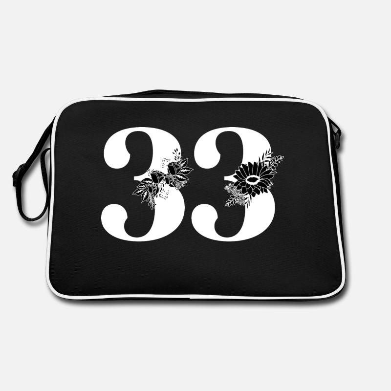 Nummer 33 Schwarze Blumen - 33. Blumengeburtstag Retro Tasche