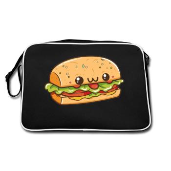 Kawaii-Burger mit glücklichem Gesicht - Retro Tasche - Schwarz/Weiß - Hinten