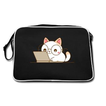 Chat kawaii au travail - Sac Retro - noir/blanc - Dos