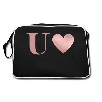 Letter u heart rose gold - Retro Bag - black/white - Back