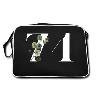 Nummer 74 Blumengrün - 74. Blumengeburtstag - Retro Tasche - Schwarz/Weiß - Hinten