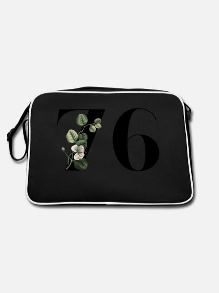 Number 76 Floral Green - 76th Floral Birthday - Retro Bag - black/white - Back
