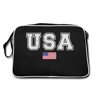 TEAM USA amerikanische Flagge Fahne unter Schrift - Retro Tasche - Schwarz/Weiß - Hinten